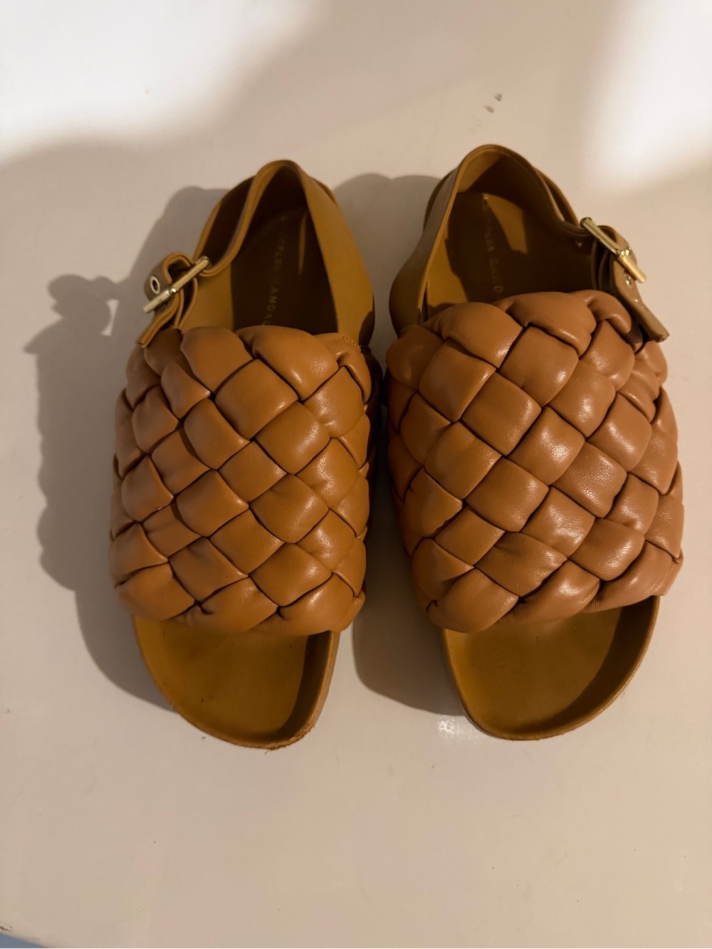 Loeffler Randall Braided Leather Slide Sandals in Tan
